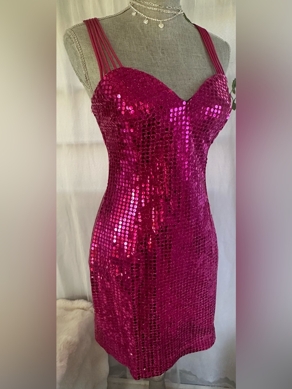 Vintage made in the USA Roberta Hot Pink Sequin Slip Dress